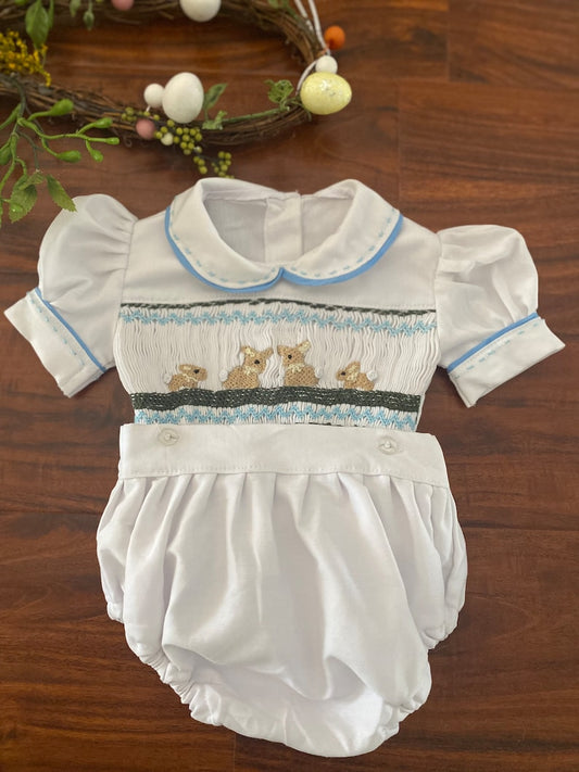 Smocked bunnies easter set - HANDMADE IN USA 6-8WK TURNAROUND