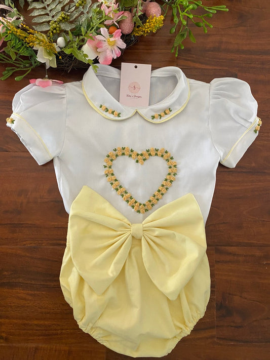 Smocked heart bow set - HANDMADE IN USA 6-8WK TURNAROUND