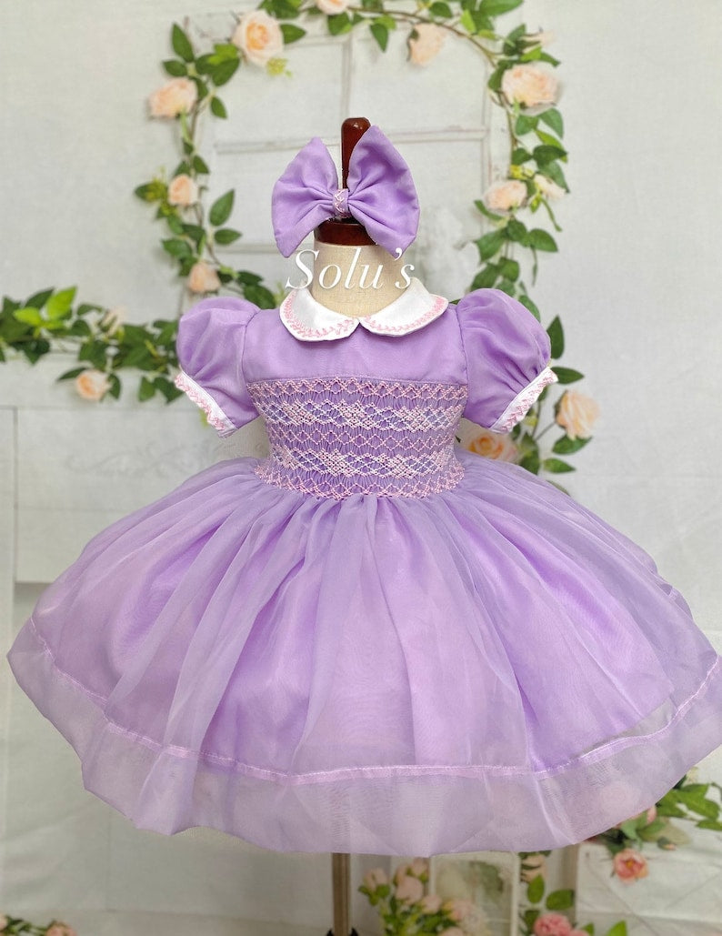 Smocked organza classic dress - HANDMADE IN USA 6-8WK TURNAROUND