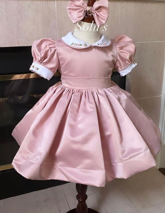 Smocked classic satin dress - HANDMADE IN USA 6-8WK TURNAROUND