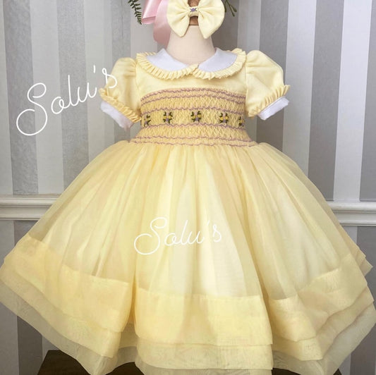 Smocked organza buttercup dress - HANDMADE IN USA 6-8WK TURNAROUND