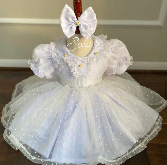 Smocked organza frill dress - HANDMADE IN USA 6-8WK TURNAROUND