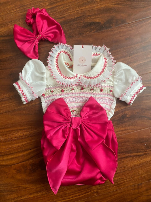 Smocked embroidered bow set - HANDMADE IN USA 6-8WK TURNAROUND