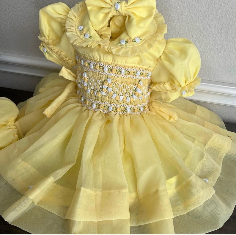 Smocked organza classic bow dress - HANDMADE IN USA 6-8WK TURNAROUND