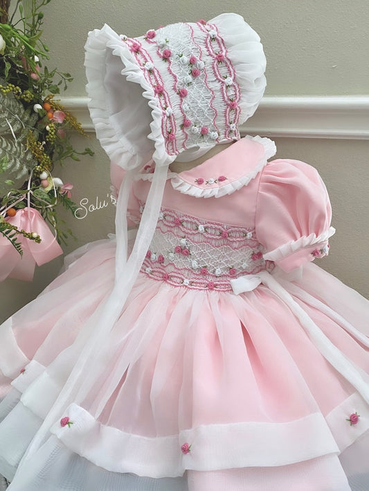 Smocked organza classic bow dress - HANDMADE IN USA 6-8WK TURNAROUND