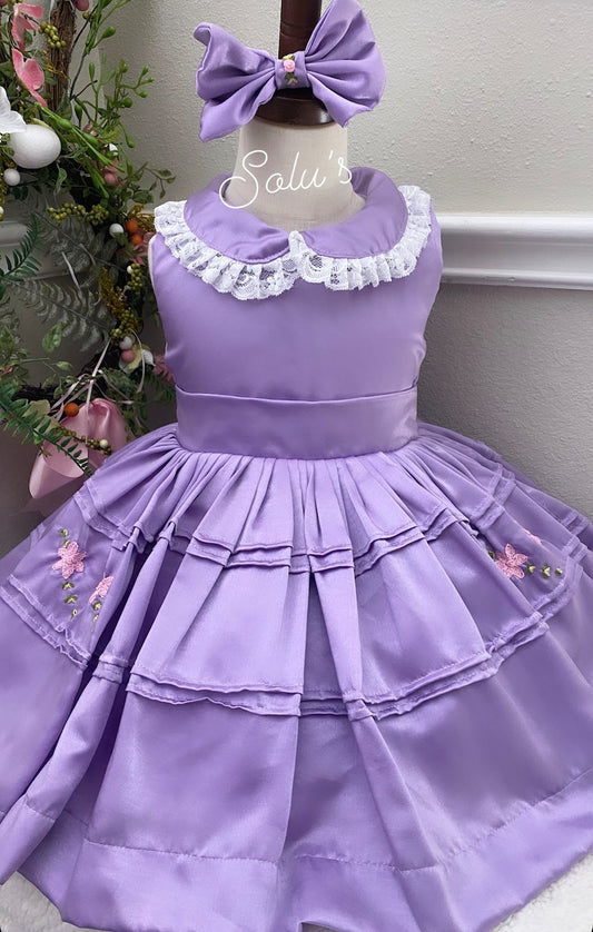 Smocked frill layered satin dress - HANDMADE IN USA 6-8WK TURNAROUND