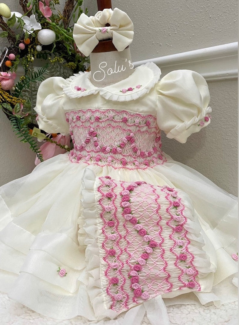 Smocked organza classic dress - HANDMADE IN USA 6-8WK TURNAROUND