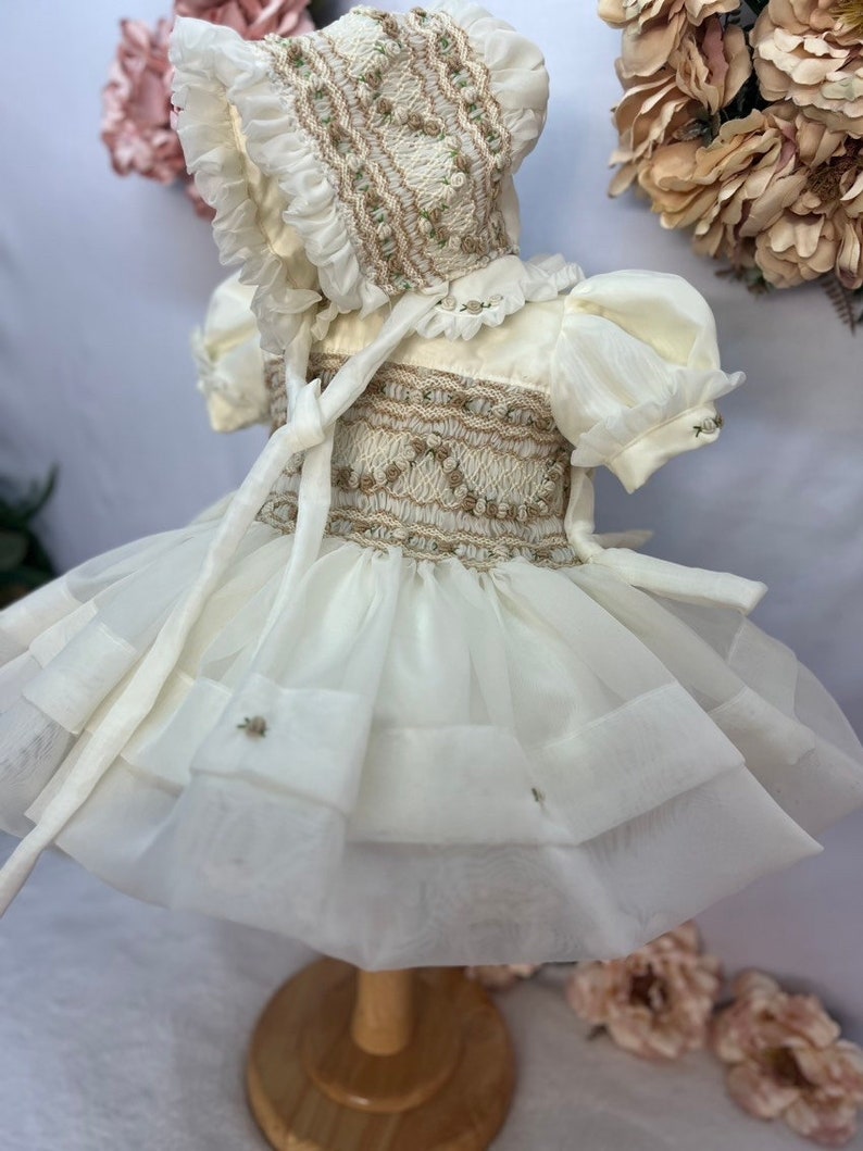 Smocked organza classic bow dress - HANDMADE IN USA 6-8WK TURNAROUND