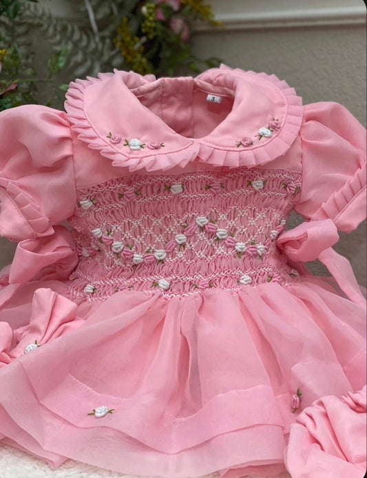 Smocked organza classic bow dress - HANDMADE IN USA 6-8WK TURNAROUND