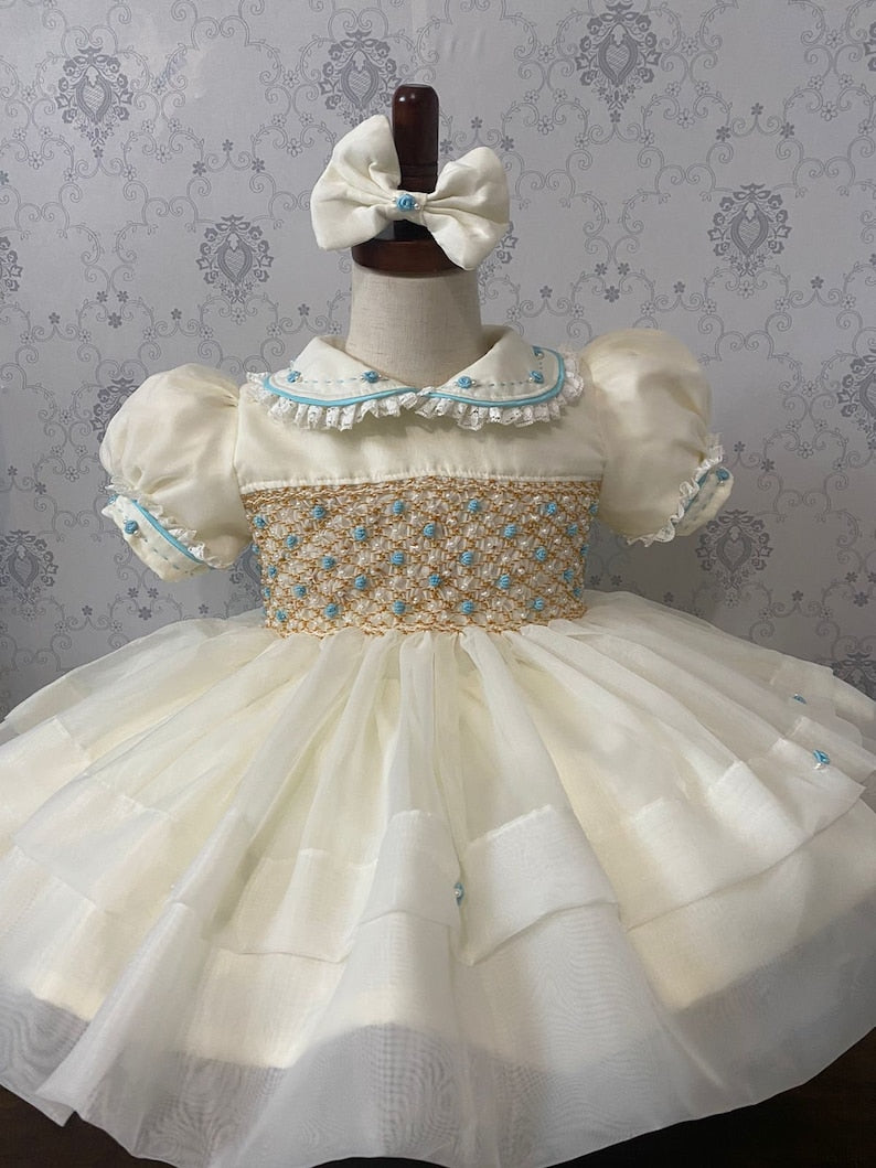 Smocked organza classic dress - HANDMADE IN USA 6-8WK TURNAROUND