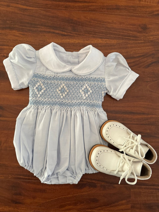 Smocked classic diamond romper - HANDMADE IN USA 6-8WK TURNAROUND