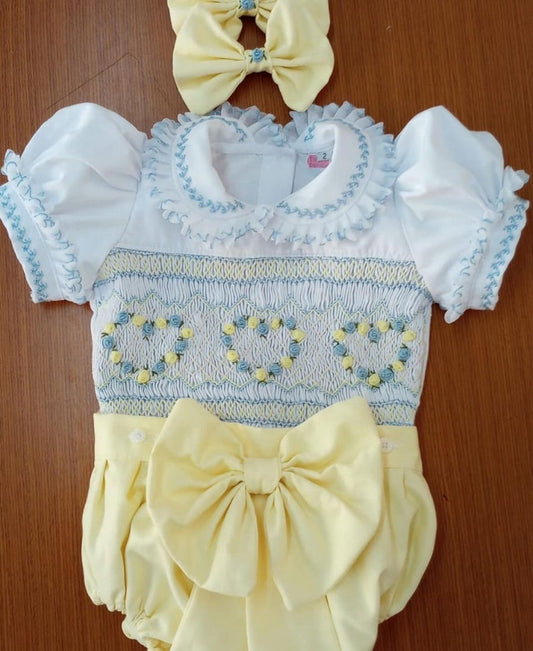 Smocked heart bow set - HANDMADE IN USA 6-8WK TURNAROUND