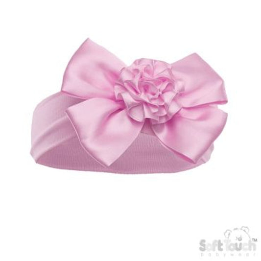 Soft touch pink satin flower baby headands