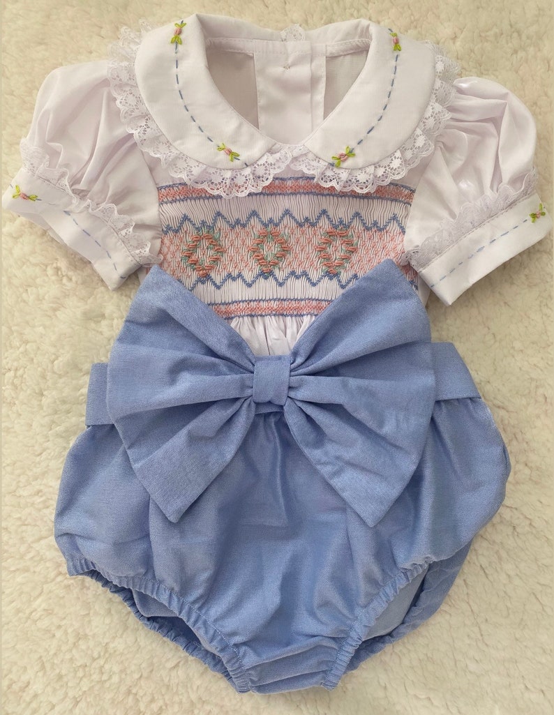 Smocked embroidered bow set - HANDMADE IN USA 6-8WK TURNAROUND