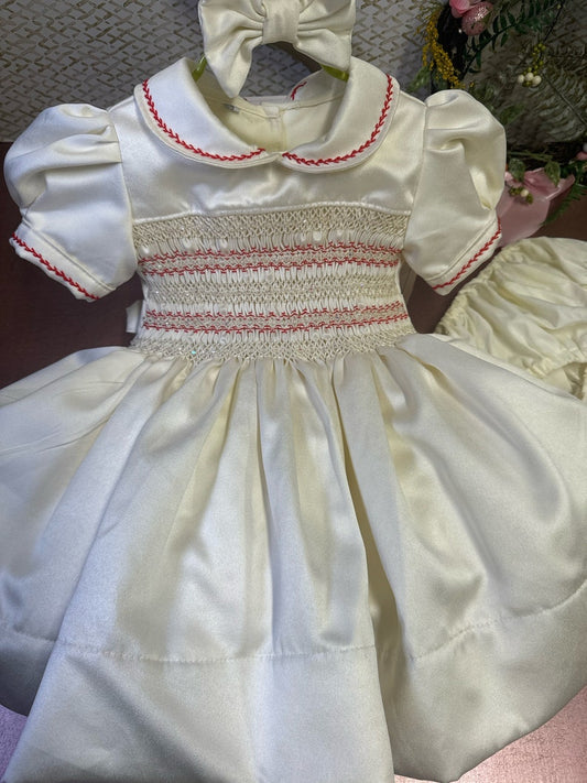 Smocked classic satin dress - HANDMADE IN USA 6-8WK TURNAROUND