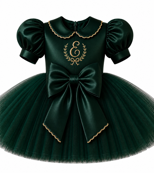 LPP EXCLUSIVE personalised emerald green Christmas satin smocked double bow tutu dress - End November delivery