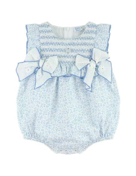 Dulce de Fresa blue floral double bow romper - 10-14 DAYS TURNAROUND