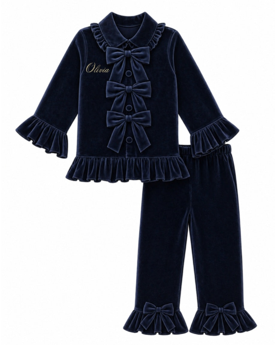 LPP EXCLUSIVE triple bow navy velvet Christmas pyjamas - End November delivery
