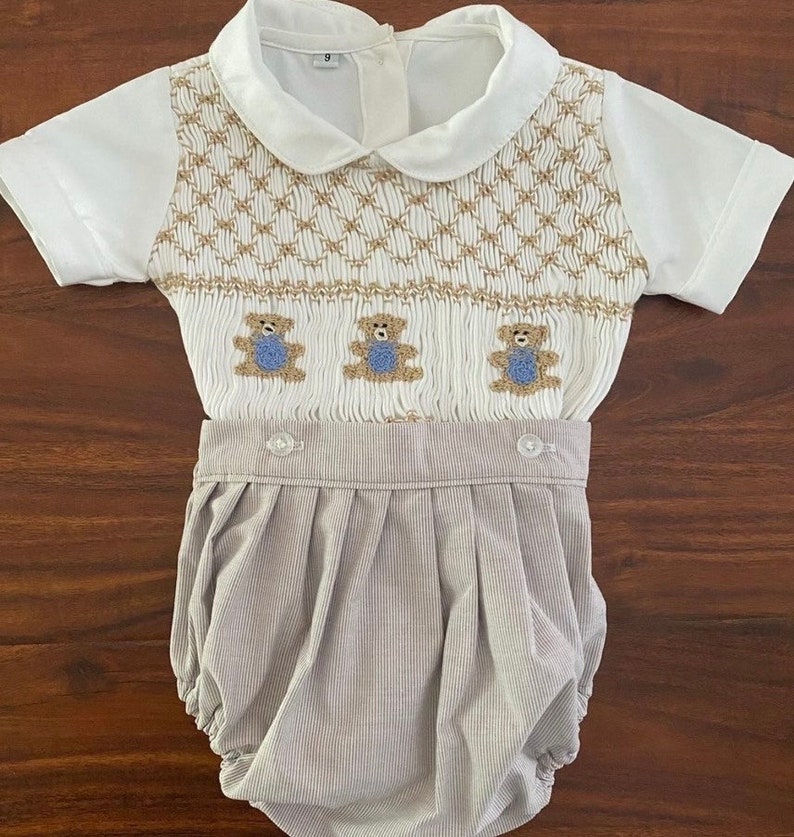 Smocked teddy bear set - HANDMADE IN USA 6-8WK TURNAROUND