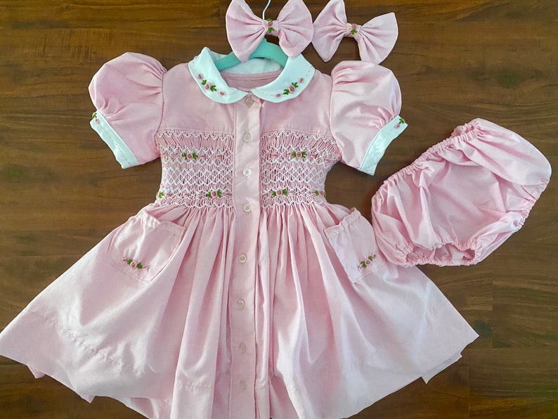 Smocked button up classic dress - HANDMADE IN USA 6-8WK TURNAROUND