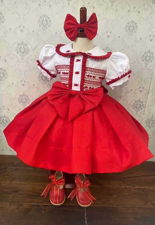 Smocked pleated bow dress - HANDMADE IN USA 6-8WK TURNAROUND