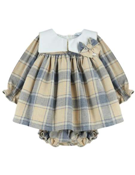 Calamaro beige tartan bibbed dress (ON ORDER - 14 DAY TURNAROUND)