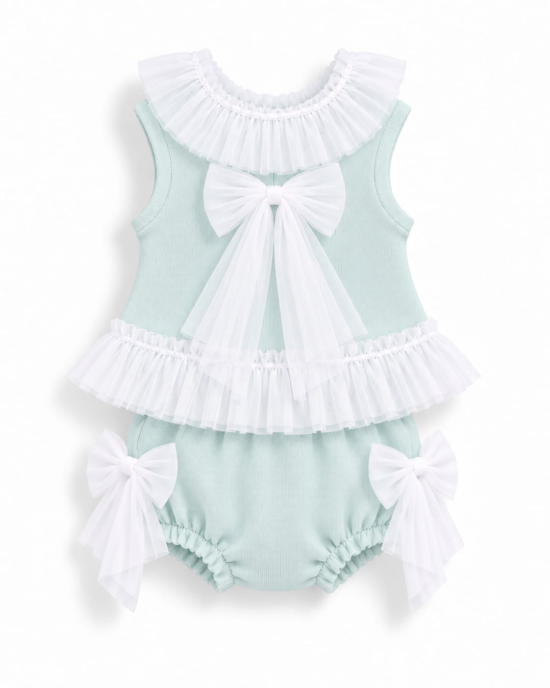 GRANLEI SS27 PREORDER MARCH DELIVERY - Mint knitted girls tulle bow jam pants set