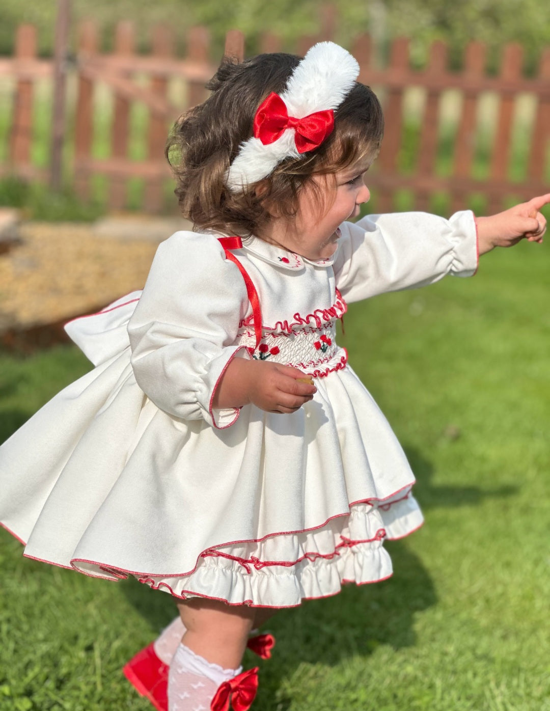 SONATA PREORDER (4-6wk turnaround) - Red detail smock puffball dress IN25-11