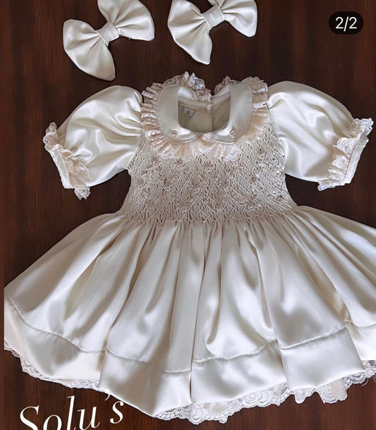 Smocked classic satin dress - HANDMADE IN USA 6-8WK TURNAROUND