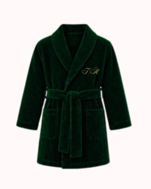 LPP EXCLUSIVE emerald green velvet boys dressing gown - End November delivery