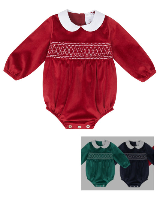 DEOLINDA unisex collared velvet smocked romper - IN STOCK