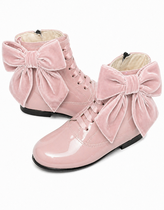 LPP EXCLUSIVE pink patent leather velvet bow Spanish boots - End November delivery