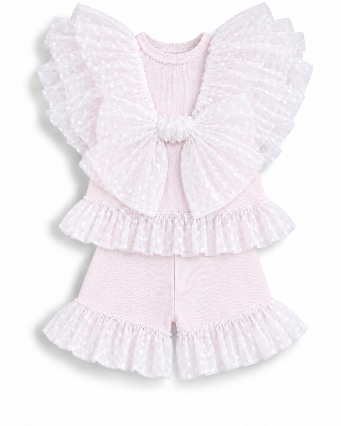 GRANLEI SS27 PREORDER MARCH DELIVERY - Pink knitted tulle frill girls shorts set