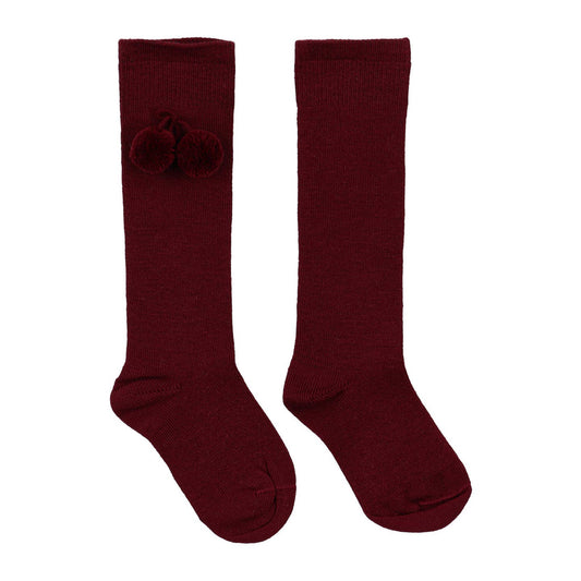 Burgundy pom pom knee socks