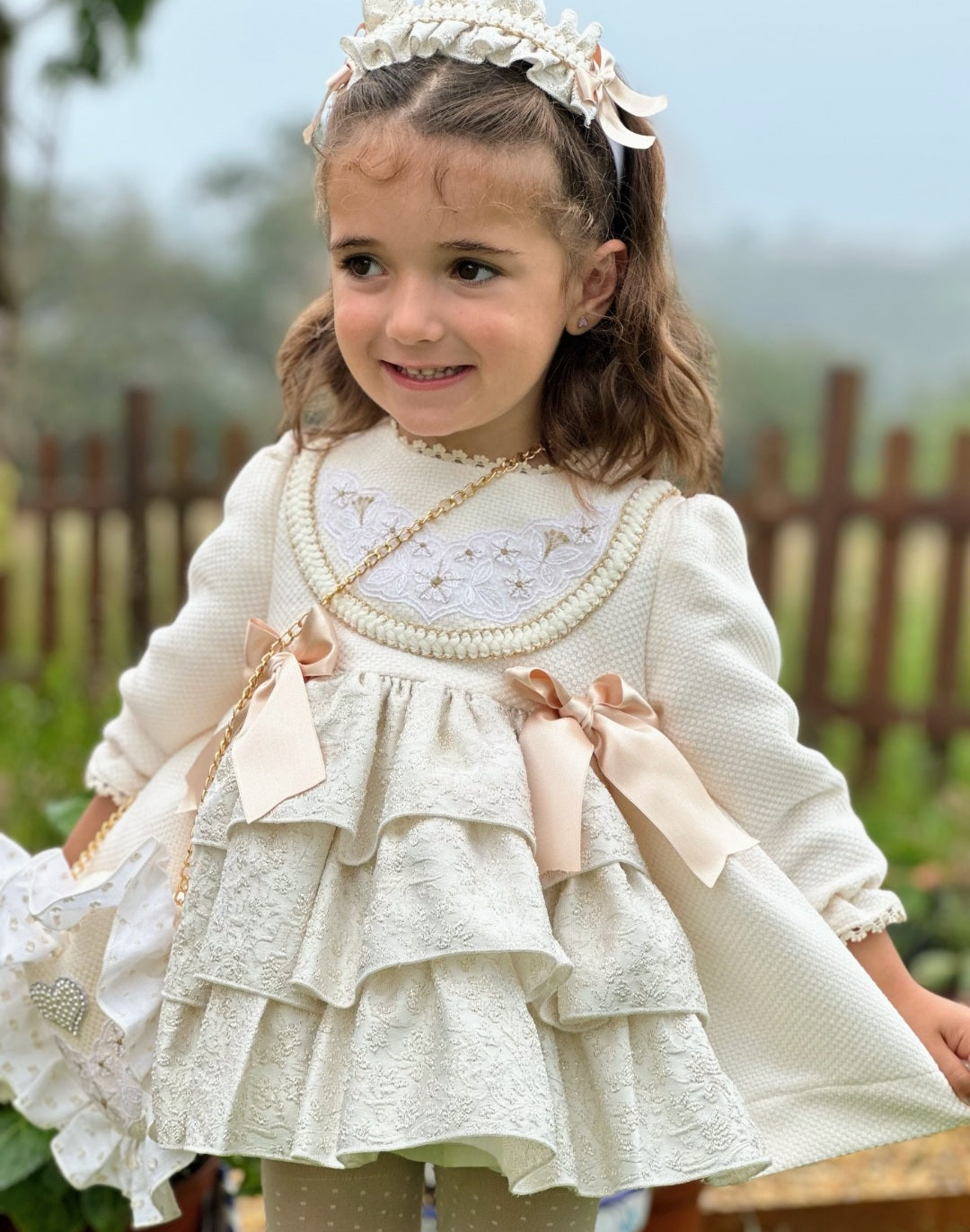 SONATA PREORDER (4-6wk turnaround) - Cream & gold puffball dress IN25-16