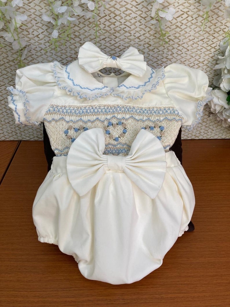 Smocked embroidered bow set - HANDMADE IN USA 6-8WK TURNAROUND