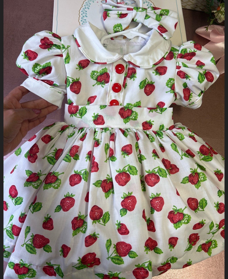 Smocked Strawberry dress - HANDMADE IN USA 6-8WK TURNAROUND