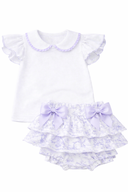 LPP EXCLUSIVES luxe French toile collection girls lilac skirted jam pants set - End March Delivery.