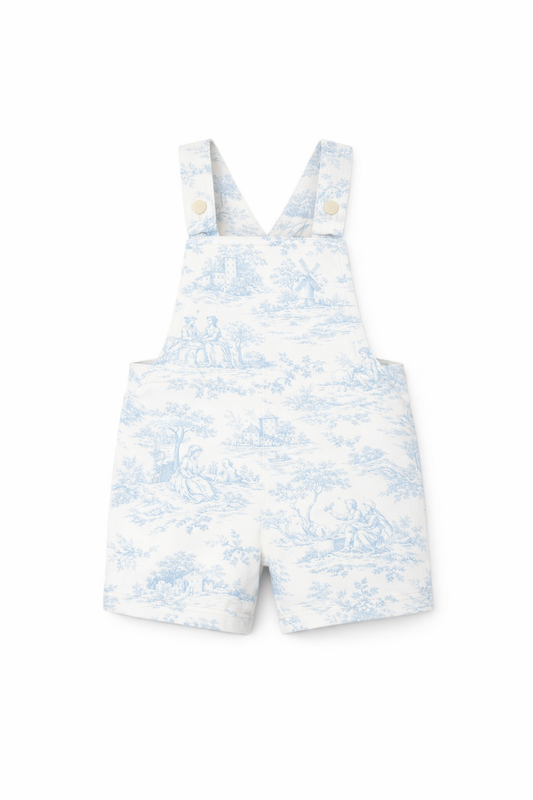 LPP EXCLUSIVES luxe French toile collection baby blue boys dungarees - End March Delivery.