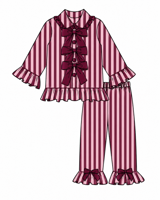 LPP EXCLUSIVE triple bow pink & burgundy stripe Christmas pyjamas - End November delivery