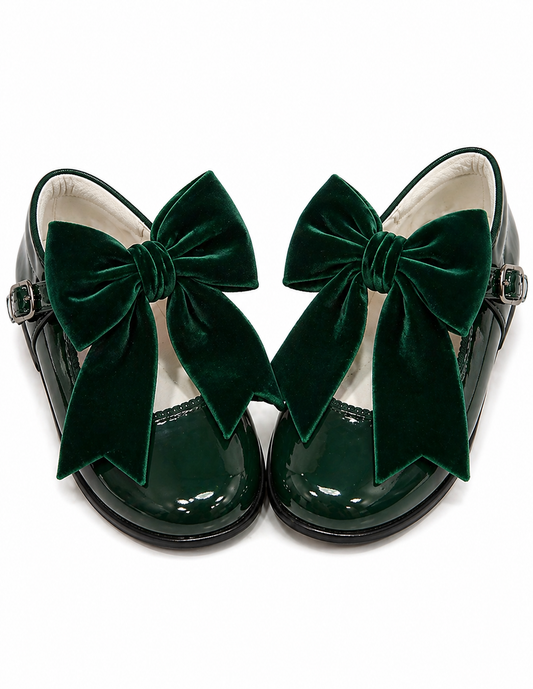LPP EXCLUSIVE emerald green velvet bow patent leather Mary Janes - End November delivery
