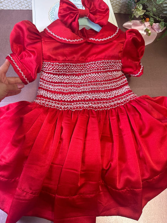 Smocked classic satin dress - HANDMADE IN USA 6-8WK TURNAROUND