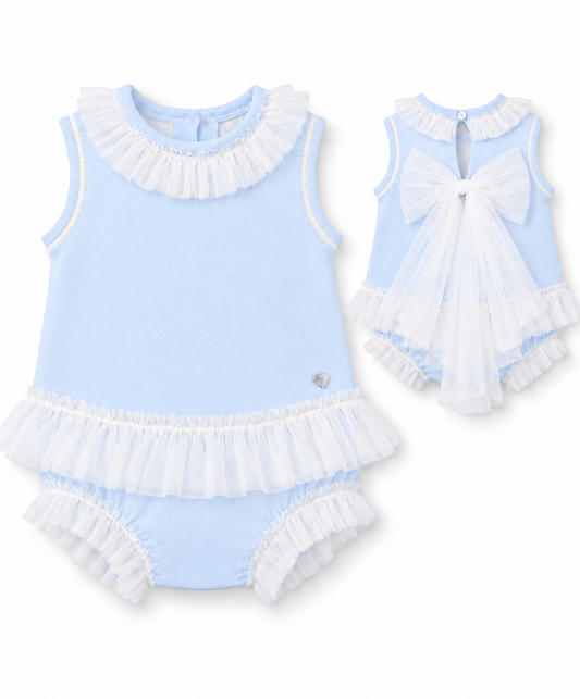 GRANLEI SS27 PREORDER MARCH DELIVERY - Blue knitted girls tulle bow jam pants set