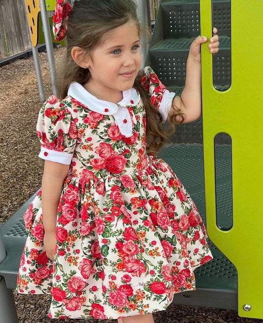 Smocked classic floral dress - HANDMADE IN USA 6-8WK TURNAROUND