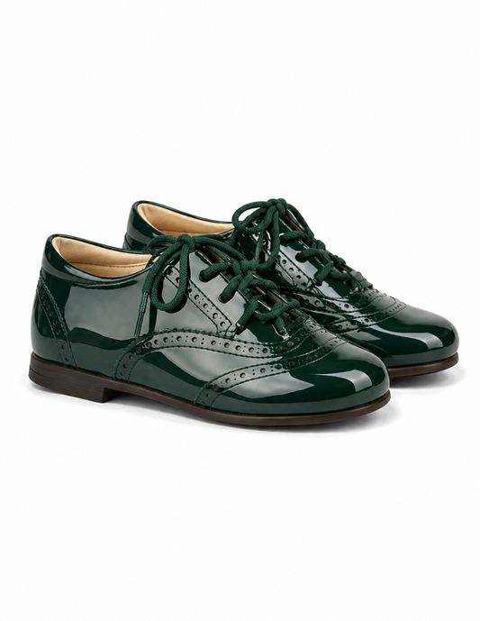 LPP EXCLUSIVE emerald green patent leather brogues - End November delivery