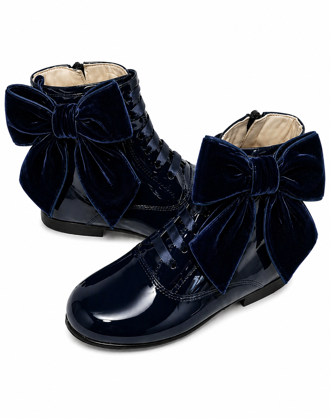 LPP EXCLUSIVE navy patent leather velvet bow Spanish boots - End November delivery