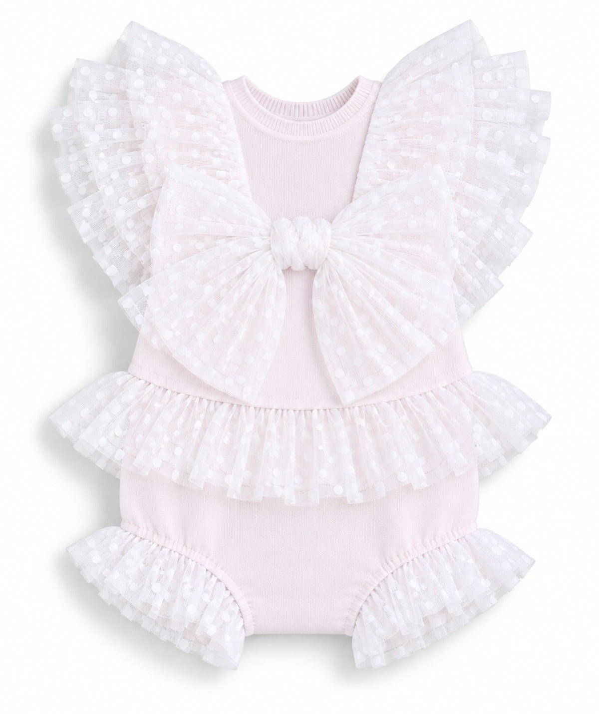 GRANLEI SS27 PREORDER MARCH DELIVERY - Pink knitted tulle frill girls romper