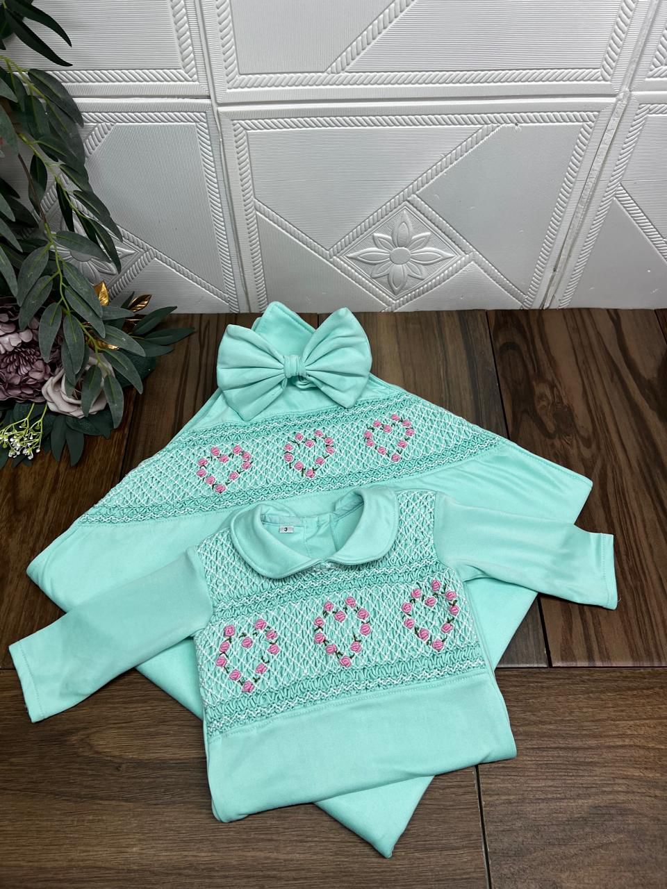 Smocked sleepsuit & blanket set - HANDMADE IN USA 6-8WK TURNAROUND