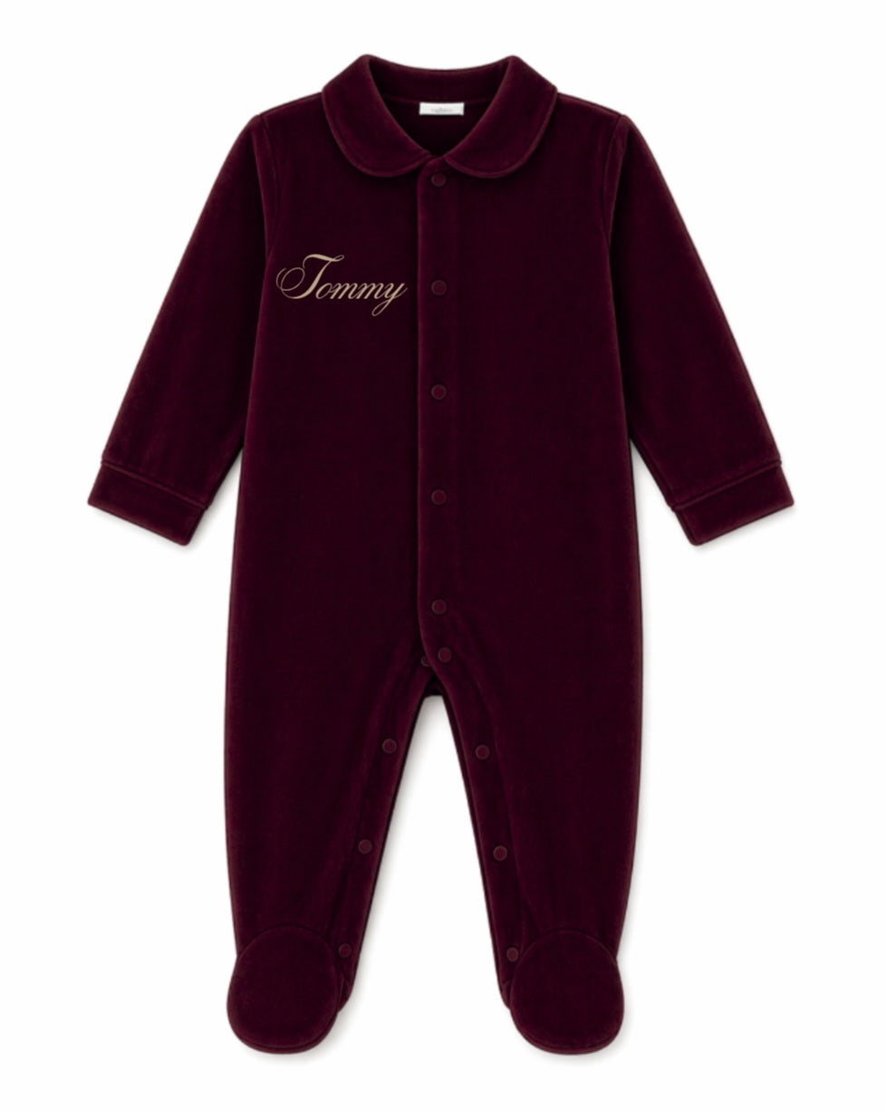 LPP EXCLUSIVE unisex burgundy velvet Christmas sleepsuit - End November delivery