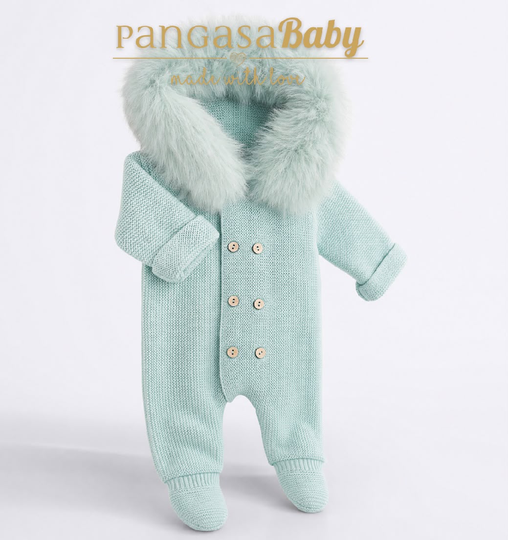 Pangasa classic double breasted footed pramsuit REAL FUR - DELIVERY SEPTEMBER